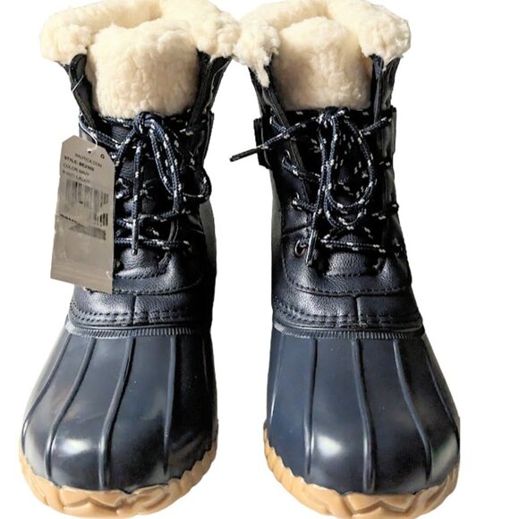 Nautica Women Navy Blue Faux Leather Lace-Up Round Toe Duck Boot Size 9 NWT NWOB - Picture 1 of 7